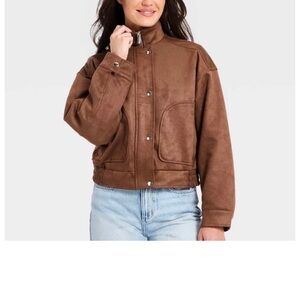 Universal Thread Brown Bomber Jacket, faux suede, size Med